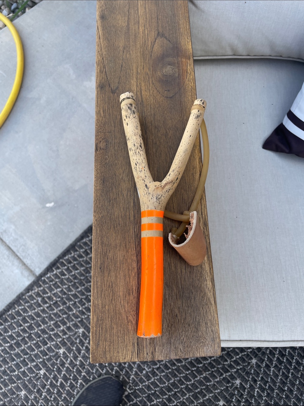 Classic Wooden Slingshot Toy in Natural Wood and Orange